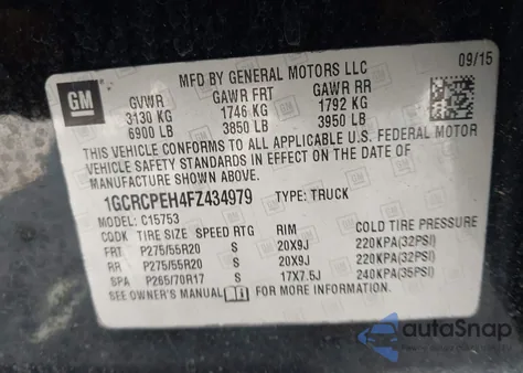 2015 Chevrolet Silverado 1500 Ls z USA, uszkodzony, nr VIN 1GCRCPEH4FZ434979